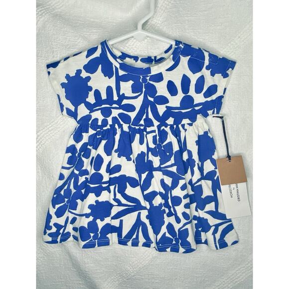 Nordstrom By Cristina Martinez Graphic Dress Size 6 Months Baby Girl Floral Blue - Picture 1 of 3